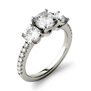 Cushion Trinity Accented Three-Stone Engagement Ring image, Cushion Trinity Accented Three-Stone Engagement Ring