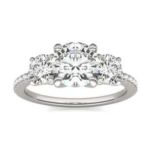Round Brilliant Trinity Accented Three-Stone Engagement Ring image, Round Brilliant Trinity Accented Three-Stone Engagement Ring