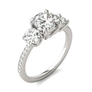 Round Brilliant Trinity Accented Three-Stone Engagement Ring Moissanite Engagement Ring image, Round Brilliant Trinity Accented Three-Stone Engagement Ring
