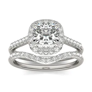Cushion Signature Accented Halo Bridal Set image, 
