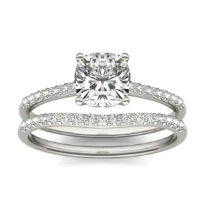 Cushion Signature Petite Side-Stone Bridal Set image, Cushion Signature Petite Side-Stone Bridal Set