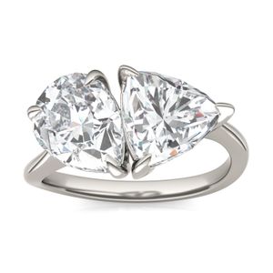 Pear and Trillion Curved Band Toi et Moi Engagement Ring