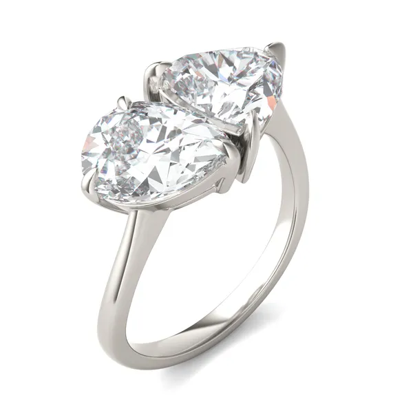 Pear and Trillion Curved Band Toi et Moi Engagement Ring
