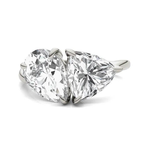Pear and Trillion Curved Band Toi et Moi Engagement Ring