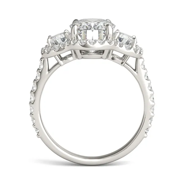 3.10 CTW DEW Oval HOLYCOME Moissanite Three Stone Halo Engagement Ring