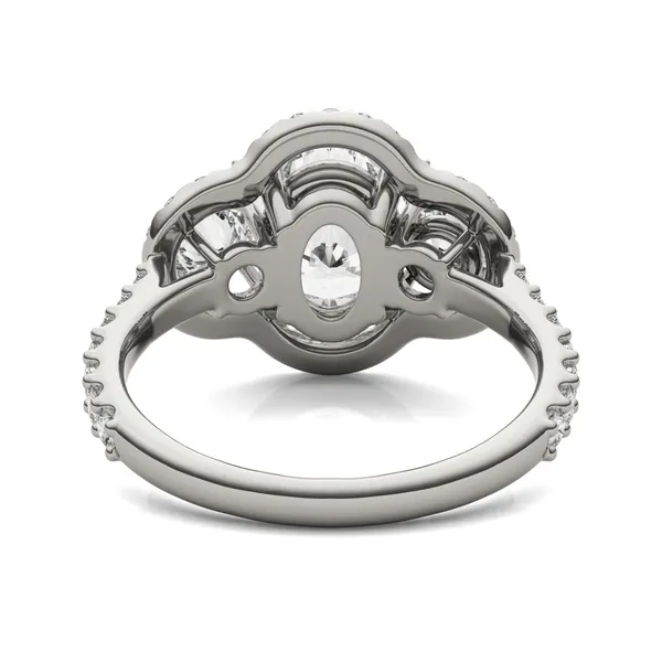 3.10 CTW DEW Oval HOLYCOME Moissanite Three Stone Halo Engagement Ring