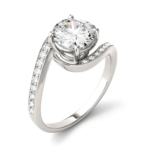 1.74 CTW DEW Round HOLYCOME Moissanite Solitaire with Milgrain Fashion Ring in 14K White Gold