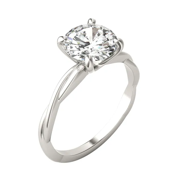 1.90 CTW DEW Round HOLYCOME Moissanite Twist Solitaire Ring in 14K White Gold