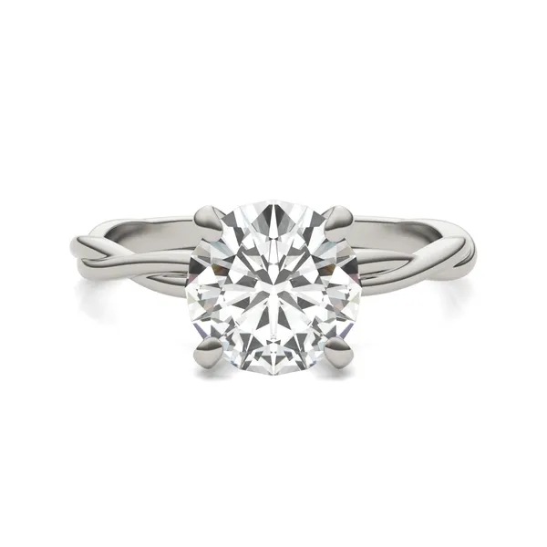 1.90 CTW DEW Round HOLYCOME Moissanite Twist Solitaire Ring in 14K White Gold