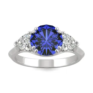 Sapphire Round Three-Stone Ring in 14K White Gold image, Sapphire Round Three-Stone Ring in 14K White Gold
