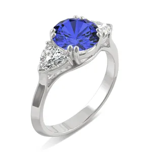 Sapphire Round Three-Stone Ring in 14K White Gold image, Sapphire Round Three-Stone Ring in 14K White Gold
