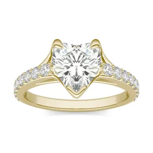 2.28 CTW DEW Heart Forever One Moissanite Cathedral Band Ring in 14K Yellow Gold image, 2.28 CTW DEW Heart Forever One Moissanite Cathedral Band Ring in 14K Yellow Gold