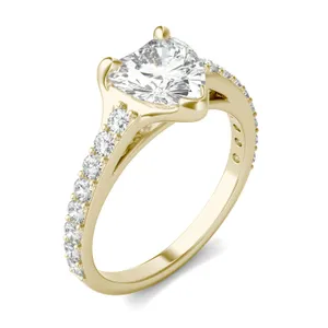 2.28 CTW DEW Heart Forever One Moissanite Cathedral Band Ring in 14K Yellow Gold image, 2.28 CTW DEW Heart Forever One Moissanite Cathedral Band Ring in 14K Yellow Gold