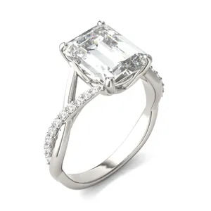 3.76 CTW DEW Emerald Signature Twisted Side-Stone Engagement Ring image, 3.76 CTW DEW Emerald Signature Twisted Side-Stone Engagement Ring