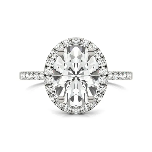 3.34 CTW DEW Oval HOLYCOME Moissanite Halo Accented Engagement Ring in 14K White Gold