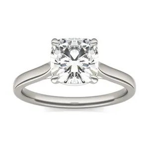 2.00 CTW DEW Cushion Forever One Moissanite Cathedral Solitaire Engagement Ring in 14K White Gold image, 2.00 CTW DEW Cushion Forever One Moissanite Cathedral Solitaire Engagement Ring in 14K White Gold