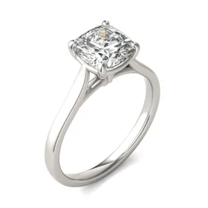 2.00 CTW DEW Cushion Forever One Moissanite Cathedral Solitaire Engagement Ring in 14K White Gold image, 2.00 CTW DEW Cushion Forever One Moissanite Cathedral Solitaire Engagement Ring in 14K White Gold