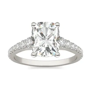 2.81 CTW DEW Elongated Cushion Forever One Moissanite Graduated Side-Stone Engagement Ring in 14K White Gold image, 2.81 CTW DEW Elongated Cushion Forever One Moissanite Graduated Side-Stone Engagement Ring in 14K White Gold