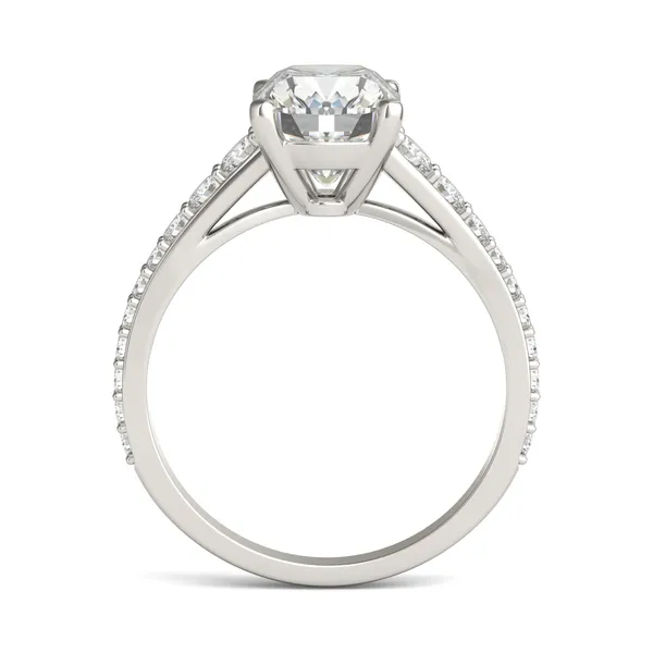2.81 CTW DEW Elongated Cushion HOLYCOME Moissanite Graduated Side-Stone Engagement Ring in 14K White Gold