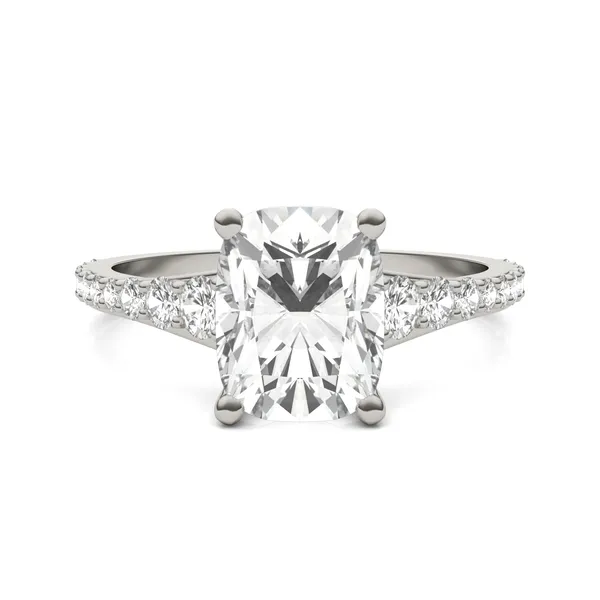 2.81 CTW DEW Elongated Cushion HOLYCOME Moissanite Graduated Side-Stone Engagement Ring in 14K White Gold