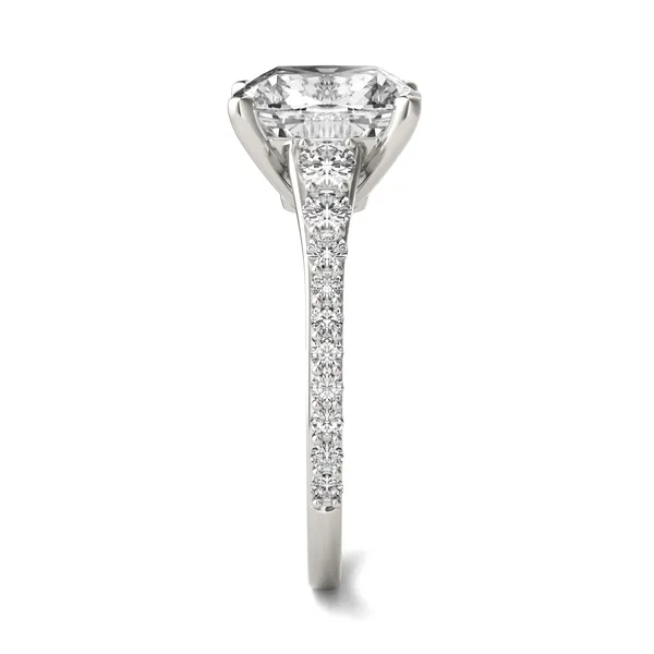 2.81 CTW DEW Elongated Cushion HOLYCOME Moissanite Graduated Side-Stone Engagement Ring in 14K White Gold