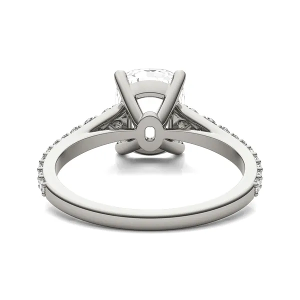 2.81 CTW DEW Elongated Cushion HOLYCOME Moissanite Graduated Side-Stone Engagement Ring in 14K White Gold