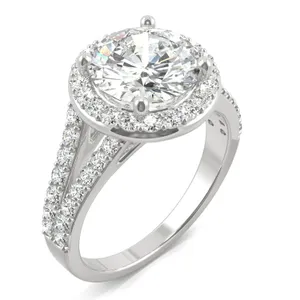 3.42 CTW DEW Round Moissanite Split Shank Halo Engagement Ring in 14K White Gold image, 3.42 CTW DEW Round Moissanite Split Shank Halo Engagement Ring in 14K White Gold