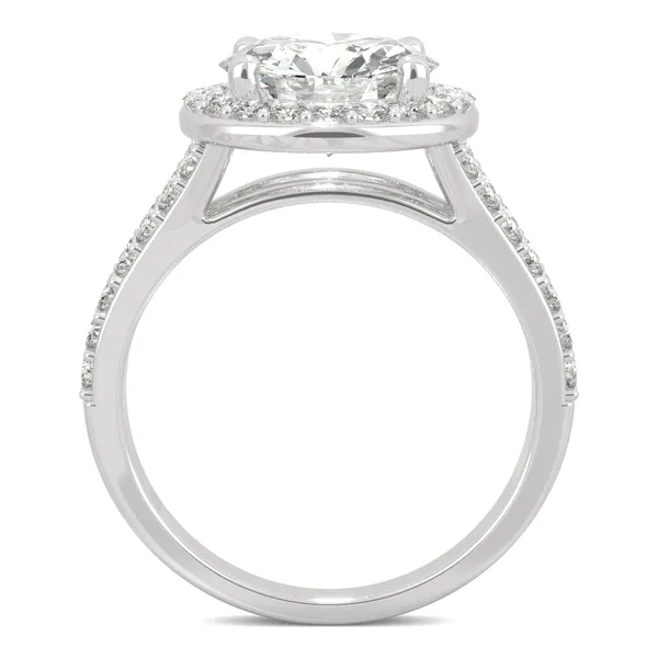 3.42 CTW DEW Round Moissanite Split Shank Halo Engagement Ring in 14K White Gold