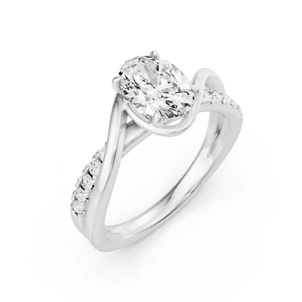 Crossover Oval Side Stone Engagement Ring