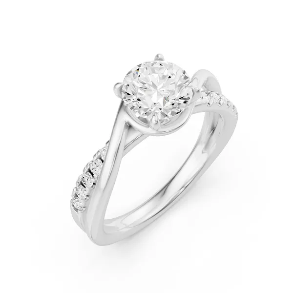 Crossover Round Side Stone Engagement Ring