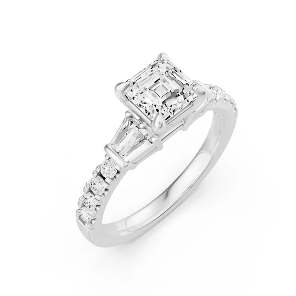 Asscher Side Stone Engagement Ring