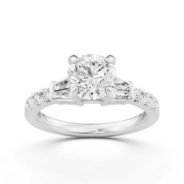Round Side Stone Engagement Ring