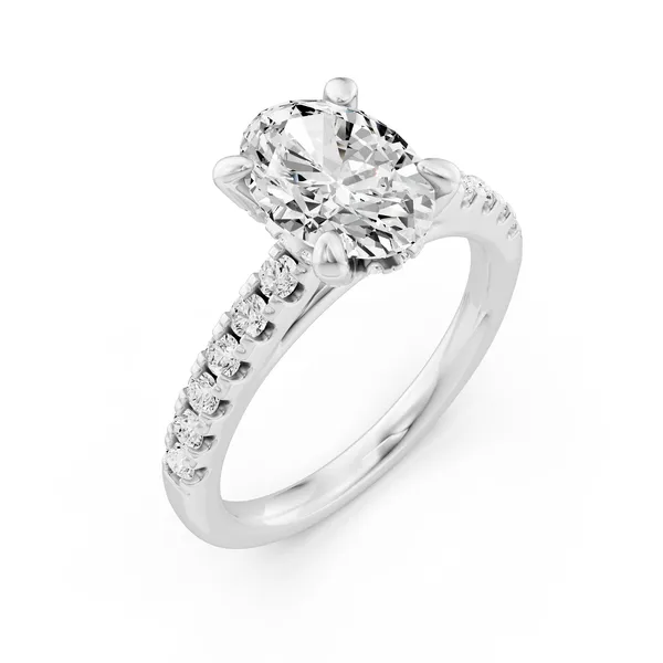 Oval Hidden Halo Accent Engagement Ring