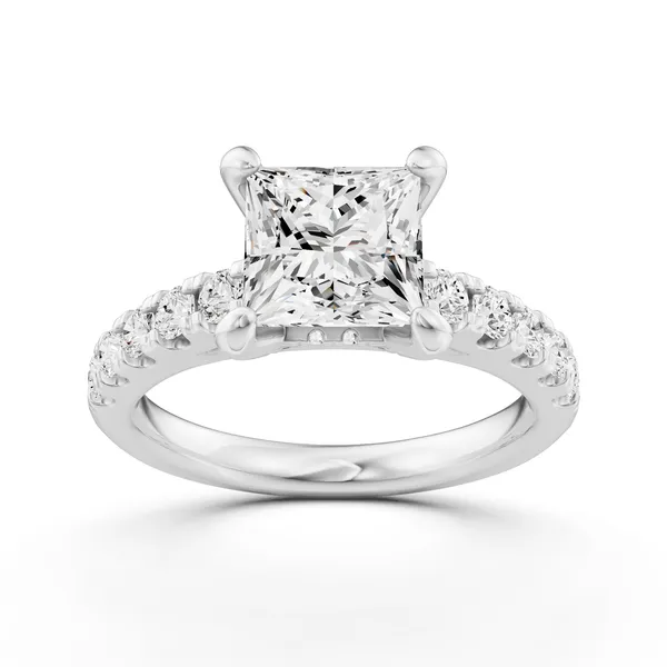 Princess Hidden Halo Accent Engagement Ring