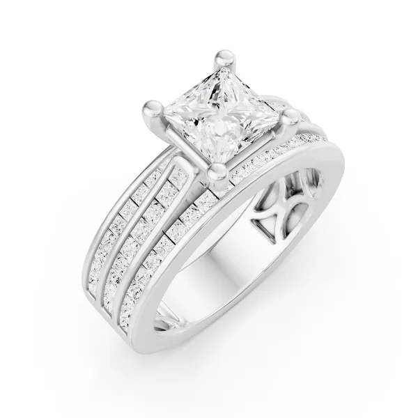 Double Band Princess Engagement Ring with Princess Side Stone