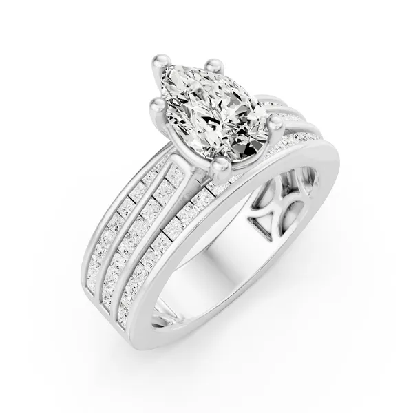 Double Band Pear Engagement Ring with Princess Side Stone