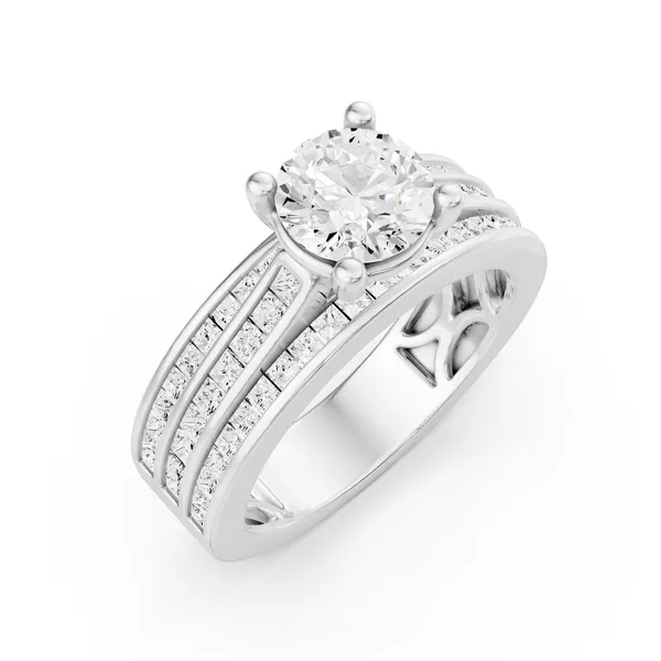 Double Band Round Engagement Ring with Princess Side Stone