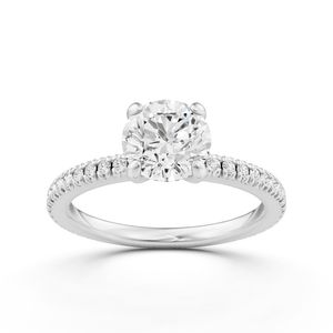 Pave Set Round Side Stone Engagement Ring