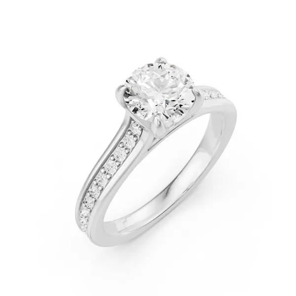 Round Side Stone Engagement Ring