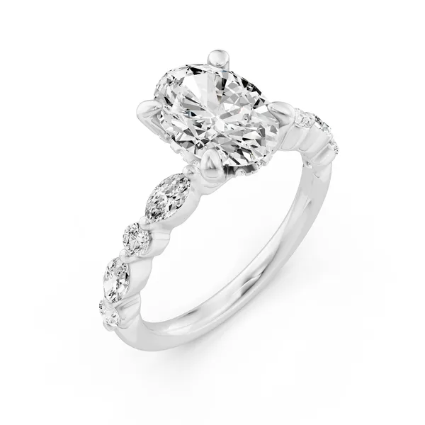 Oval Hidden Halo Accent Engagement Ring