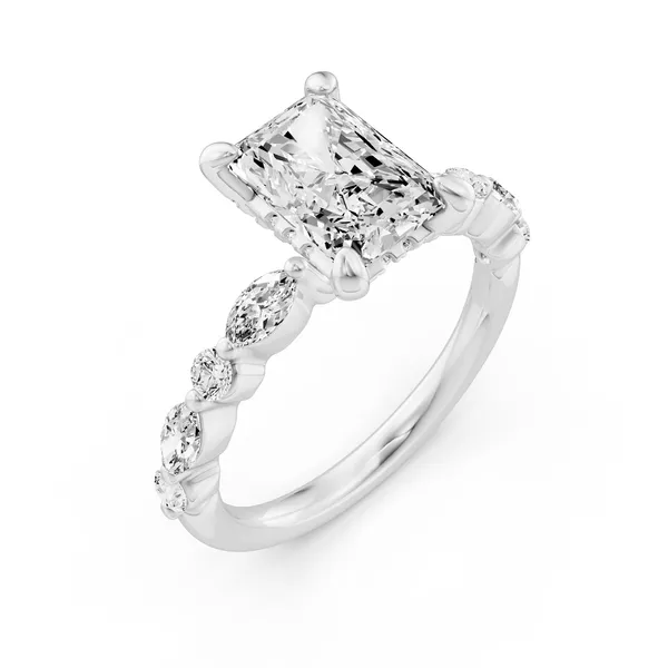 Radiant Hidden Halo Accent Engagement Ring