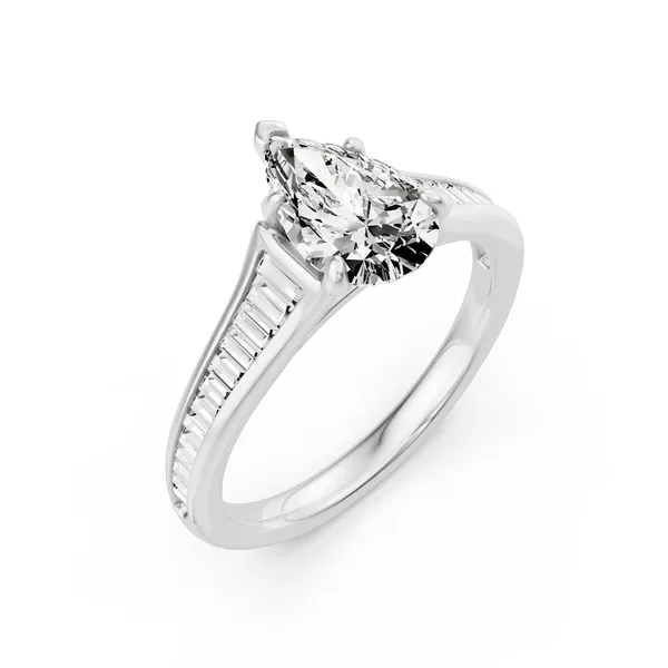 Baguette Side Stone Pear Engagement Ring