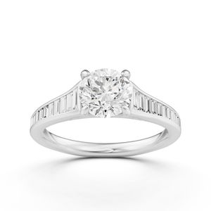 Baguette Side Stone Round Engagement Ring