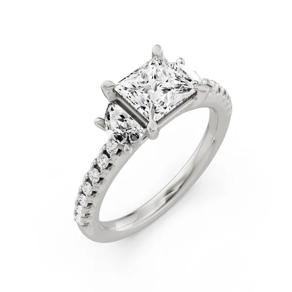 Princess Three Stone Engagement Ring With Half Moon Sides