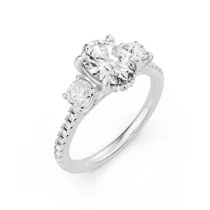 Three Stone Oval Engagement Ring with Round Side Stones Moissanite Engagement Ring image, 