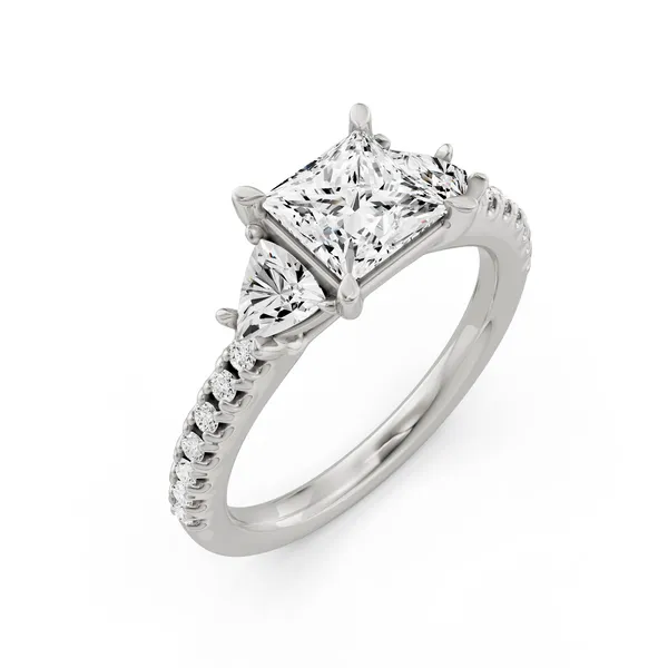 Princess Three Stone Engagement Ring With Trillion Side Stones