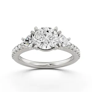 Round Three Stone Engagement Ring With Trillion Side Stones image, 