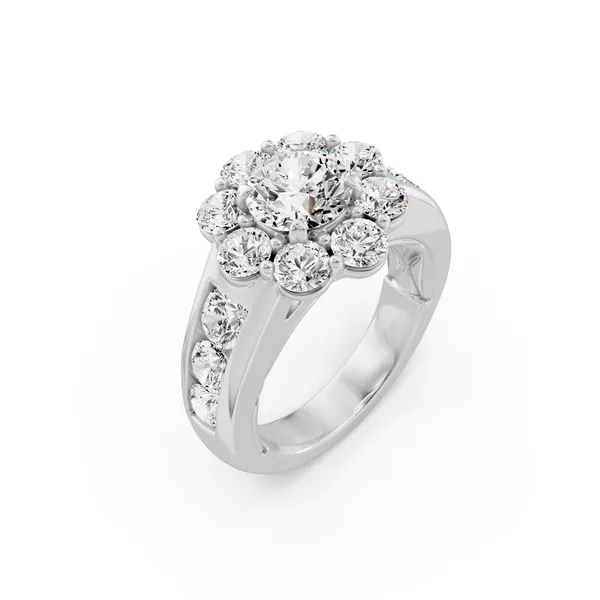 Round Floral Ring with Channel Set